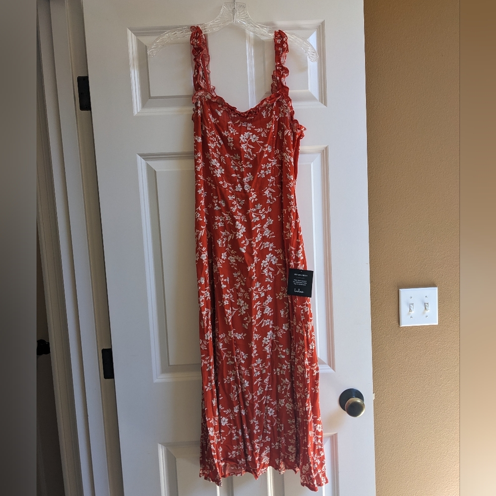 Red Floral Ruffle Midi Dress - Picture 4 of 6